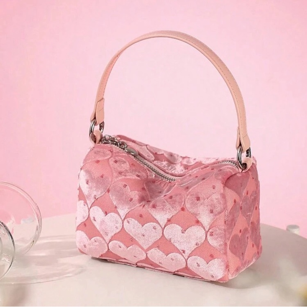 Cute Pink Heart Suede Shoulder / Crossbody Bag